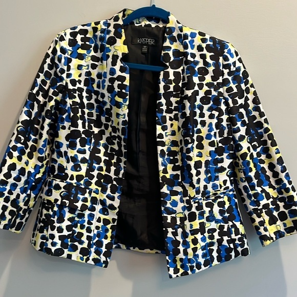 Kaspar Women's Size 4P Jacket Blazer with blue/white/yellow modern design - Picture 1 of 5